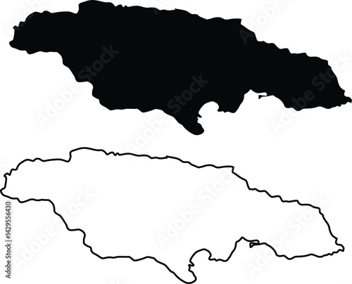 Map of Jamaica Silhouette Flat and Outline Design
