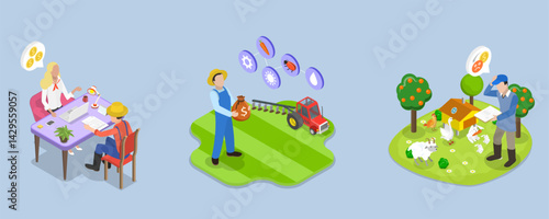 3D Isometric Flat Vector Illustration of Agricultural Loan, Business Financing Program