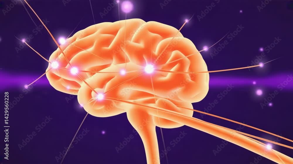 Animated brain neural pulses pass energy