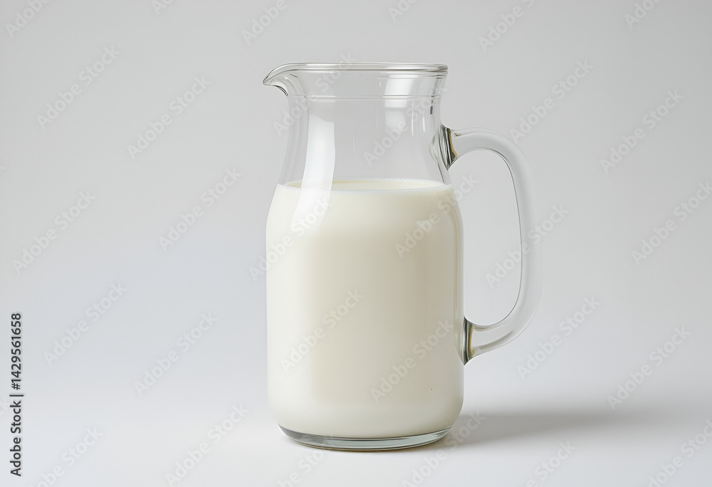 Glass Pitcher Filled with White Milk Isolated on White for Dairy and Breakfast Concepts Featuring a Clear Jug of Fresh Milk for Nutrition and Refreshment Imagery: Glass, Pitcher, White, Milk, Isolated Glass Pitcher Filled with White Milk Isolated on White for Dairy and Breakfast Concepts Featuring a Clear Jug of Fresh Milk for Nutrition and Refreshment Imagery: Glass, Pitcher, White, Milk, Isolated