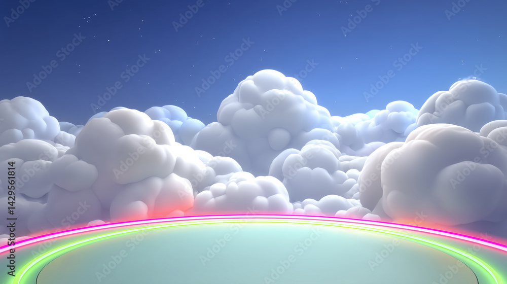 Colorful clouds create a dreamy atmosphere in a vibrant sky during twilight hours, 3d illustration.