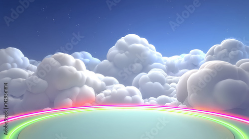 Obraz na płótnie Colorful clouds create a dreamy atmosphere in a vibrant sky during twilight hours, 3d illustration. w salonie