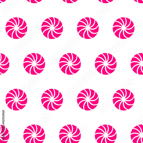 Swirl candy seamless pattern for Easter. Hand drawn cute striped swirl candy isolated on white background. Doodle, festive swirl candy design for Valentine and sweets. Wavy, twirl caramel background