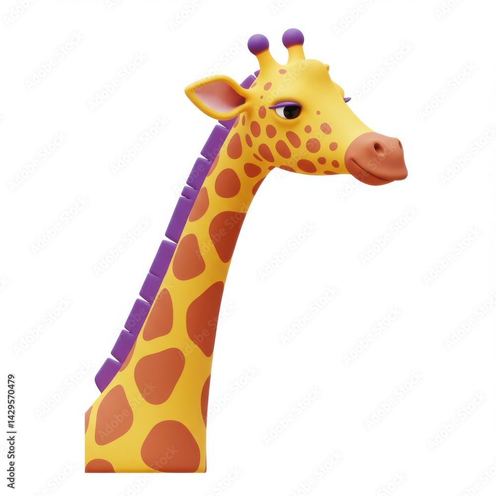 Naklejka premium Giraffe cartoon yellow purple animal zoo illustration isolated on white background