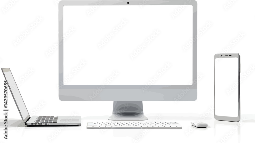 White computer screen mockup laptop and smartphone for website design and app presentation template design
