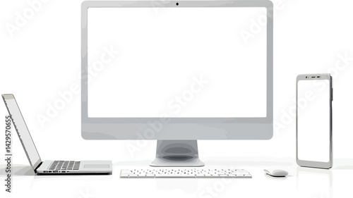 White computer screen mockup laptop and smartphone for website design and app presentation template design