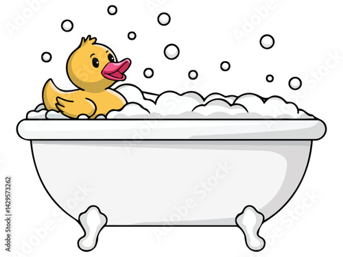 bathtime soap foam rubber duck isolated vector illustration on white background