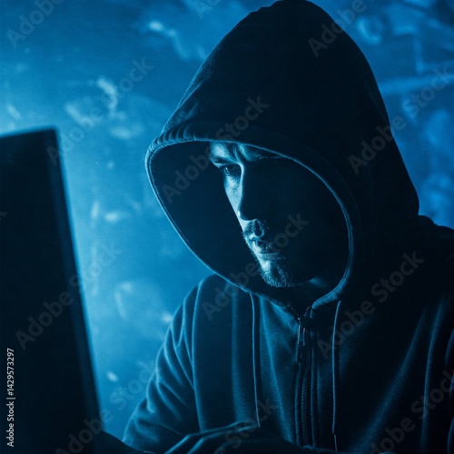 a creepy man in a dark corner using digital equipment as the concept of sextortion or dark web