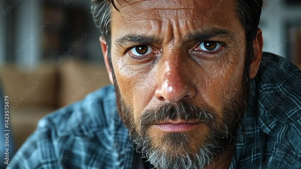 A Troubled Man, Intense Gaze A Troubled Man, Intense Gaze