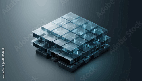 Abstract Blue Glass Cubes Data Structure