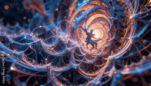 Abstract Fantasy Figure in Glowing Spiral Nebula