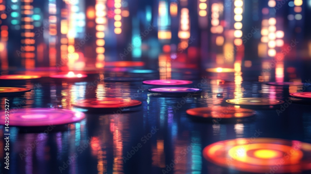 Abstract digital art display of vibrant circular lights. Abstract digital art display of vibrant circular lights.