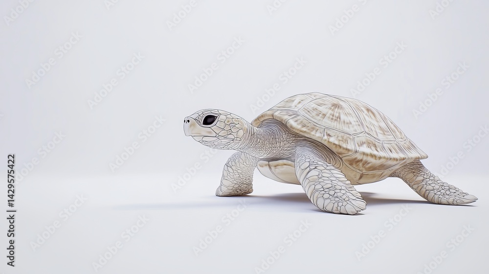 Naklejka premium Elegant White Tortoise 3D Render Detailed Shell Texture Beautiful Creature Wildlife Animal Nature Photography Studio Shot High Resolution Image