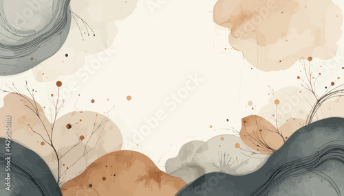 Abstract Watercolor Background with Beige Brown Gray Shapes