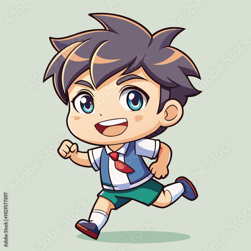 Cartoon boy in school uniform running (1)