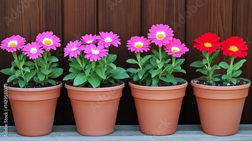Wallpaper Mural Vibrant potted flowers in terracotta pots Torontodigital.ca