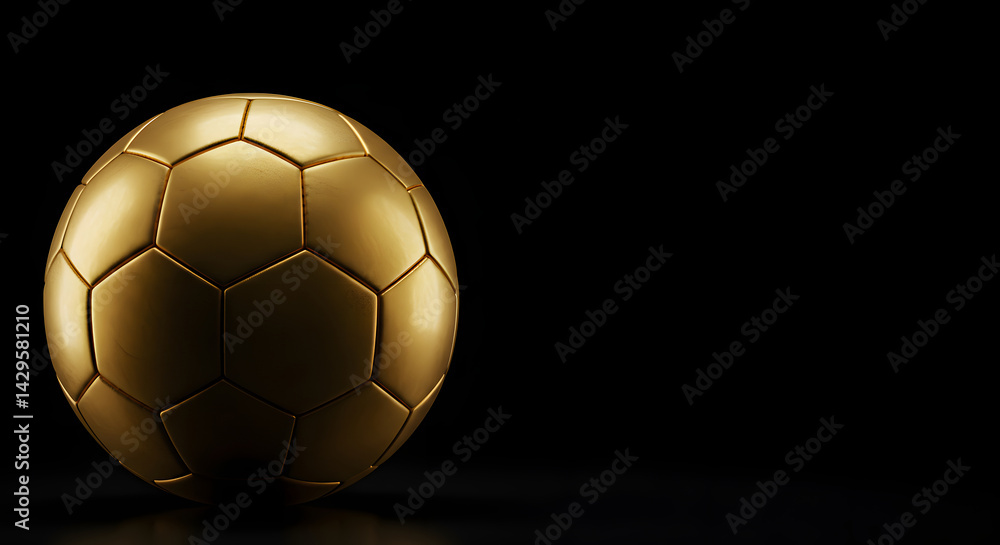 Fototapeta premium Golden Soccer Ball Against Black Background, Football, Sports, Award, Championship, Winner, Trophy.