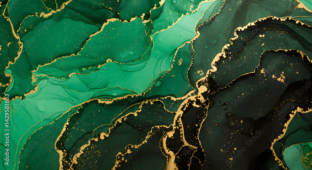 Luxurious Emerald Green and Gold Abstract Fluid Art Background, Marble Texture for Design. Luxurious Emerald Green and Gold Abstract Fluid Art Background, Marble Texture for Design.