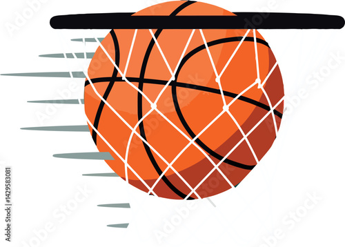 Basketball ball going through hoop with motion lines vector illustration design 