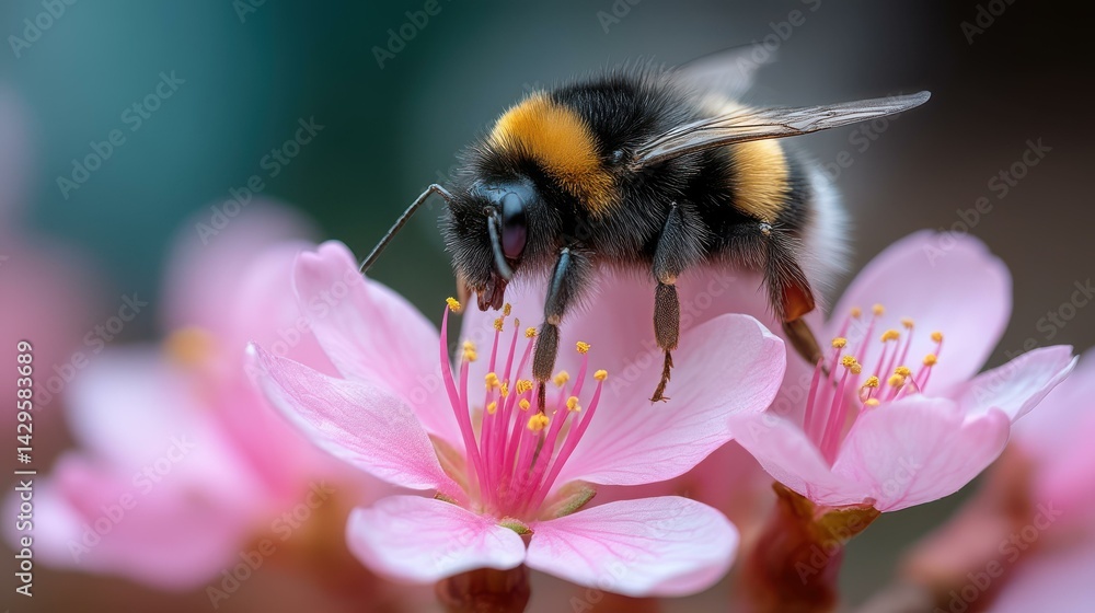 Closeup of a bufftailed bee on vibrant pink flowers, highlighting natures beauty and intricate details. Closeup of a bufftailed bee on vibrant pink flowers, highlighting natures beauty and intricate details.