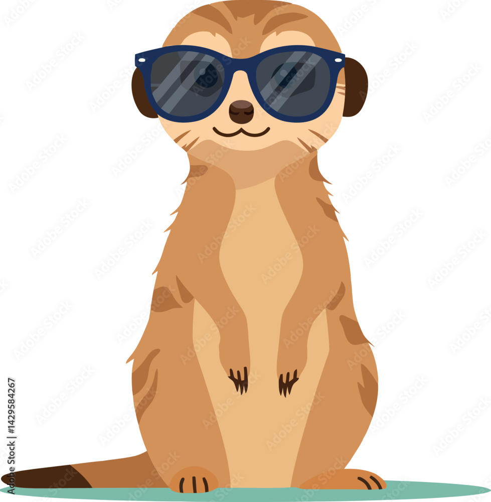 Naklejka premium Meerkat wearing sunglasses cool cartoon animal character vector illustration 