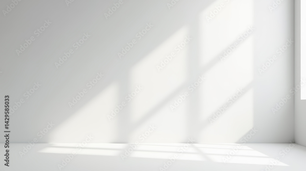 Fototapeta premium Minimalist natural light window on wall light white background for product presentation