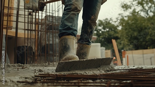 Wallpaper Mural Construction Worker Smoothing Concrete on a Building Site Torontodigital.ca