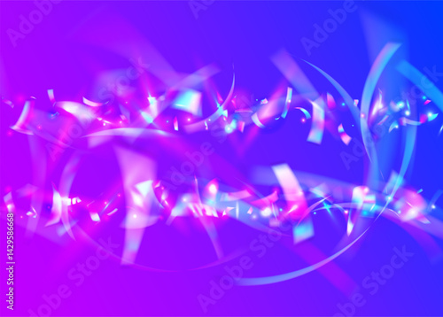 Anniversary Effect. Purple Glare Confetti. Birthday Background. Art Holographic Serpentine. Rainbow Tinsel. Carnaval Ribbon. Retro Sparkle. Isolated Paper. Blue Anniversary Effect