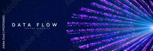 Big Data Wave Abstract Background. Technology Bg With Dynamic  Lines, Dots And Numbers For AI Network. A 3D Vector Pattern Design With Neon Lights And Digital Energy. Blue Tech Big Data Wave