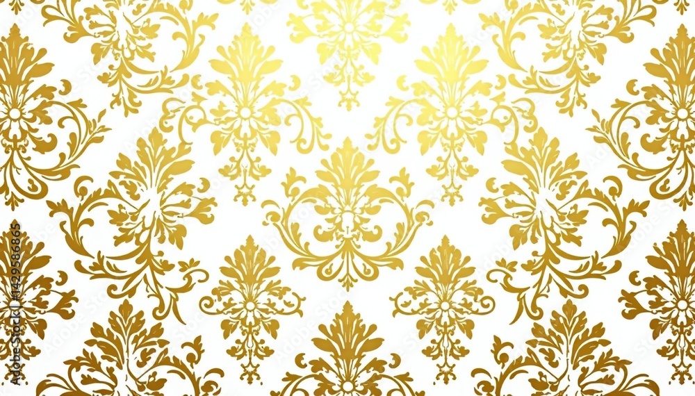 Intricate floral damask pattern in elegant gold and white , damask, scroll Intricate floral damask pattern in elegant gold and white , damask, scroll