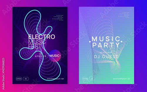 Dj Banner. Discotheque Background. Green Dance Event. Festival Vector. Violet Music Magazine. Soundwave Radio Illustration. Night Club Trance Graphic. Blue Dj Banner