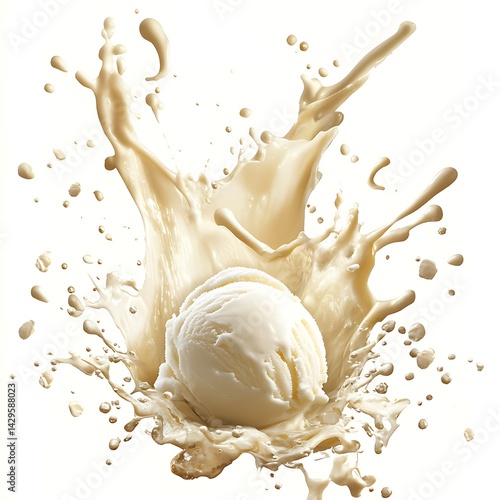 Creamy vanilla ice cream sphere erupts in a delicious splash.