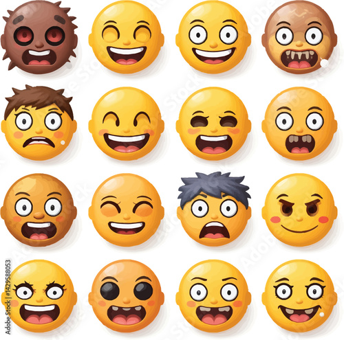 Funny Emoji Vector, Weird Reaction Set, Social Media
