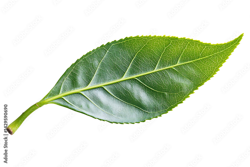 Obraz premium Isolated green leaf on a white background, isolated green leaves on a white background.