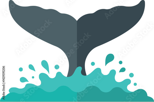 Whale tail splashing water ocean waves marine wildlife vector illustration simple design 