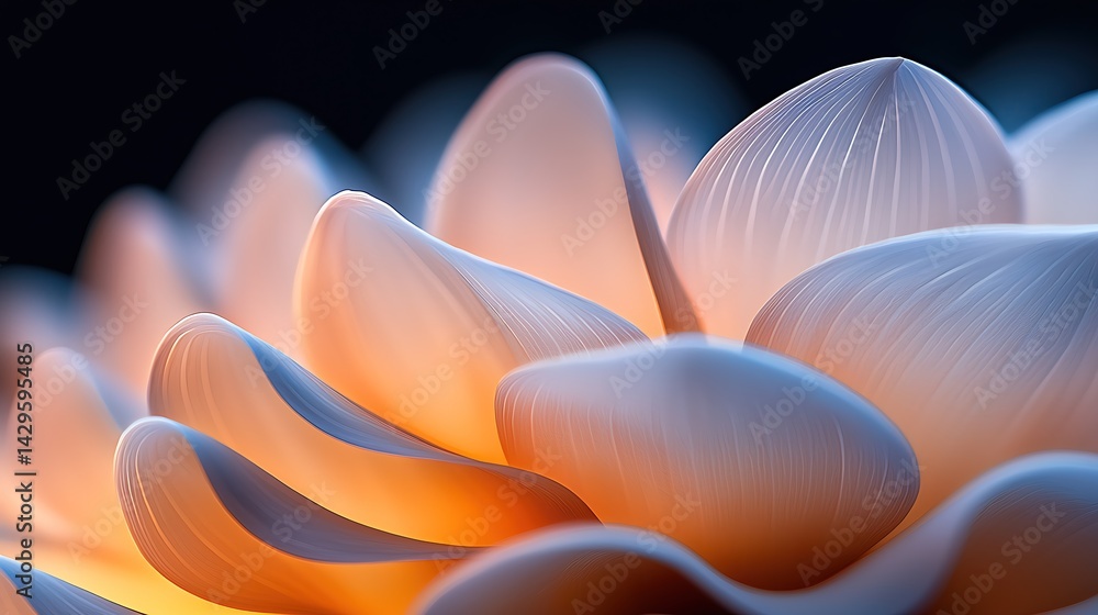 Close Up of White and Orange Flower Petals with Soft Lighting Close Up of White and Orange Flower Petals with Soft Lighting