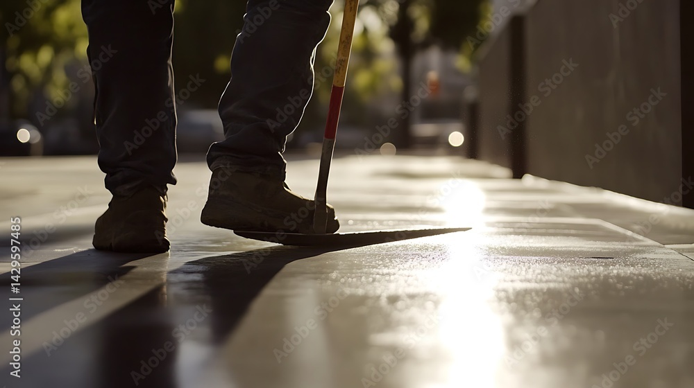 Person Walking with a Cane on a Sunlit Sidewalk Person Walking with a Cane on a Sunlit Sidewalk