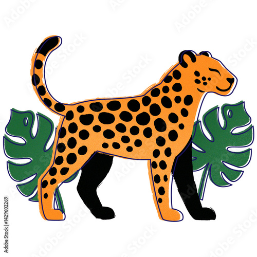 vector illustration of a jaguar with Adam's rib leaf