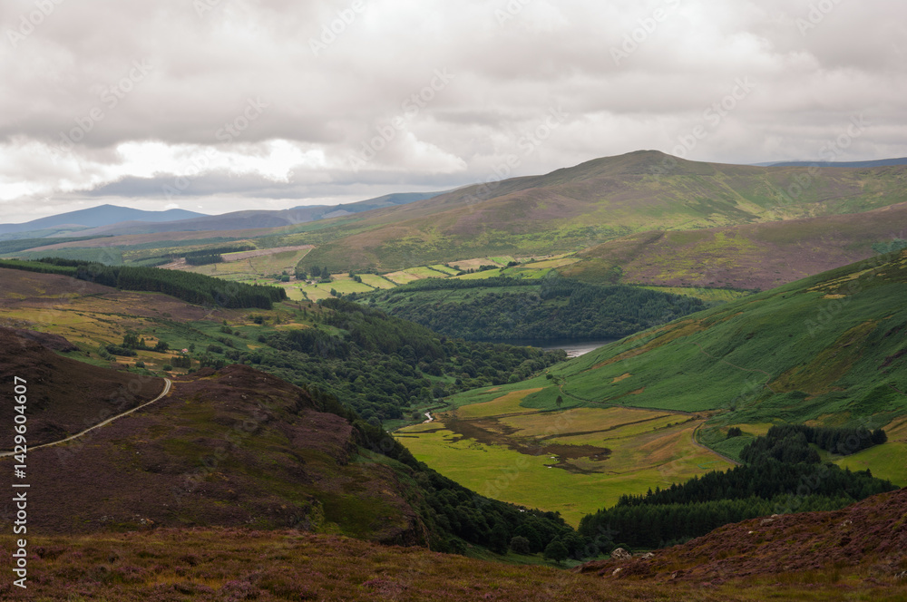 Obraz premium A mountain range with a valley in between