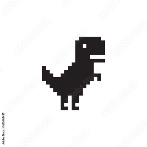 Pixel dinosaur icon. Retro black creature. Vector 8bit shape. Game reptile symbol.