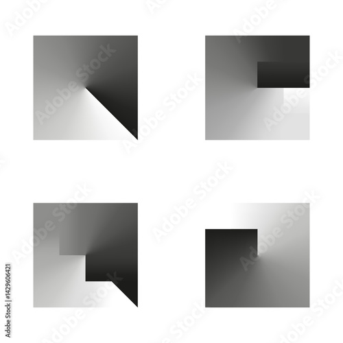 Gradient square shapes. Abstract shading pattern. Monochrome geometric design. Smooth tonal transition.