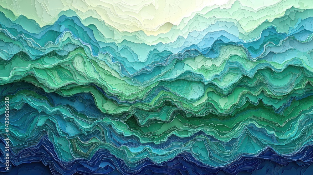 Fototapeta premium Layered Ocean Depths Abstract Teal and Blue Wave Art