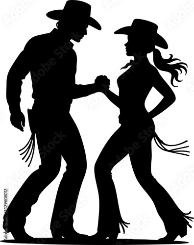 Cowboy Cowgirl Dance Woman Girl Western Hat Graphic Silhouette Shape Clipart Digital Art Illustration