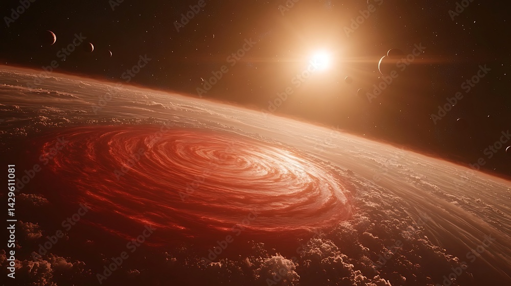 Fototapeta premium Red swirling storm on alien planet