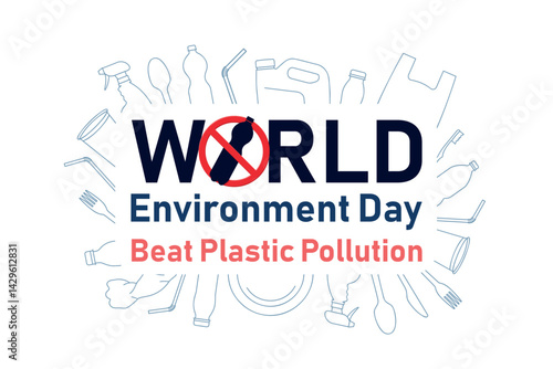 World Environment Day 2025, Beat Plastic Pollution banner, vector illustration