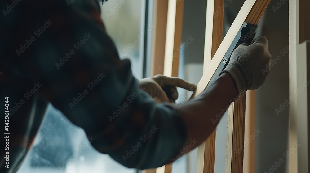 Carpenter Installing a Window Frame Carpenter Installing a Window Frame