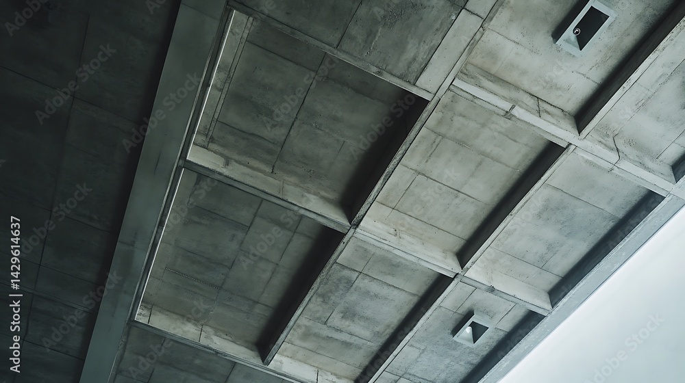 Obraz premium Concrete Ceiling Structure with Square Panels