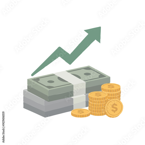 Financial Growth Rising Stack of Cash and Coins Increase