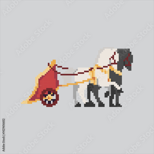 Pixel art illustration Chariot Gladiator. Pixelated Chariot Cavalry. Roman chariot cavalry gladiator Icon pixelated for the pixel art game and icon for website and video game. old school retro.