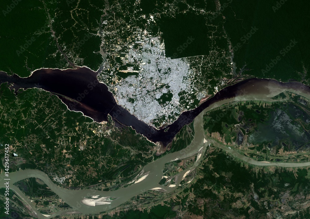 Rio Negro y Rio amazonas, Manaos. Imagen satélite de alta resolución